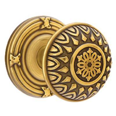 Emtek - Brass Designer Dummy Knob Set with Lancaster Knob & Ribbon & Reed Rosette - 8057LN