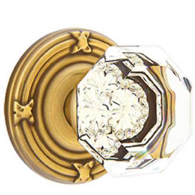 Emtek - Crystal Dummy Knob Set with Old Town Clear Knob & Ribbon & Reed Rosette - 8057OT