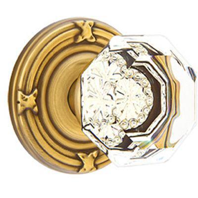 Emtek - Crystal Privacy Knob Set with Old Town Clear Knob & Ribbon & Reed Rosette - 8207OT