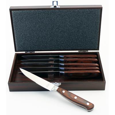 BergHOFF - Pakka Wood 7-Piece Stainless Steel Steak Knife Set with Wood Case - 2202022
