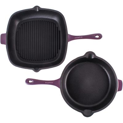BergHOFF - Neo 2-Piece Cast Iron 10" Fry Pan and 11" Grill Pan Cookware Set - Purple - 2211809