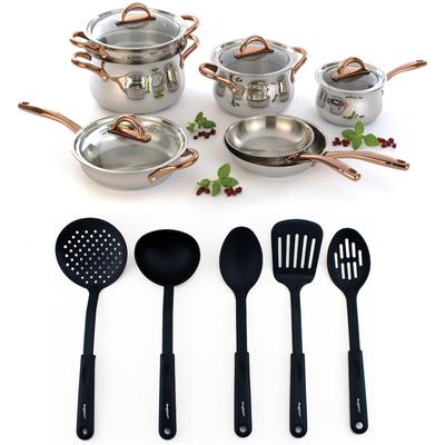 BergHOFF - Ouro Gold 17-Piece Stainless Steel Cookware Set with Glass Lids - 2212680