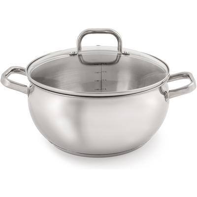 BergHOFF - Belly Shape 5.5qt. 18/10 Stainless Steel 9.5" Stockpot with Glass Lid - 2219127