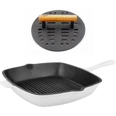 BergHOFF - Neo 2-Piece Cast Iron Grill Pan and Steak Press Set - White - 2220013
