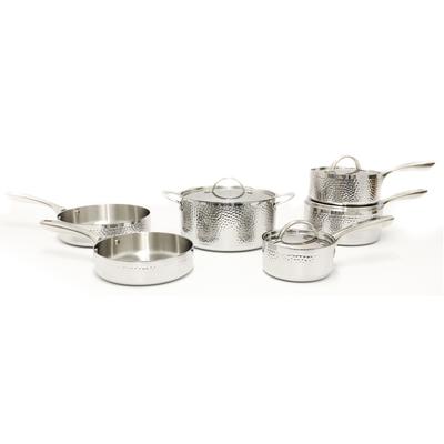 BergHOFF - Vintage 10-Piece Tri-Ply 18/10 Hammered Stainless Steel Cookware Set with Lids - 2220239