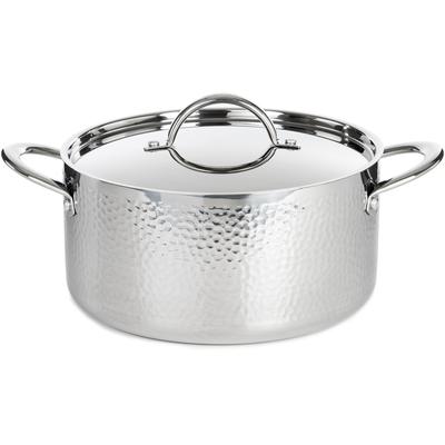 BergHOFF - Vintage Tri-Ply 5.75qt. 18/10 Hammered Stainless Steel 9.5" Stockpot with Lid - 2220259