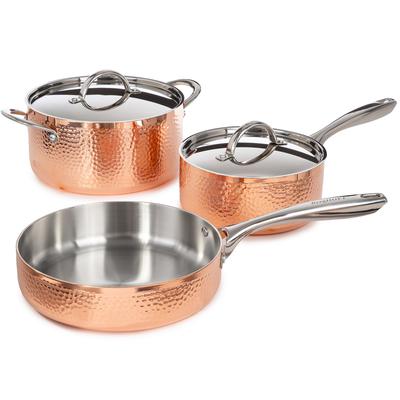 BergHOFF - Vintage 5-Piece Tri-Ply Hammered Copper Cookware Set with Lids - 2220350