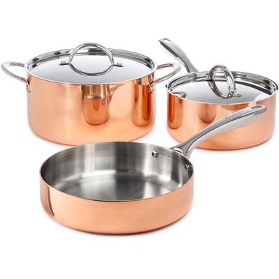 BergHOFF - Vintage 5-Piece Tri-Ply Polished Copper Cookware Set with Lids - 2220351