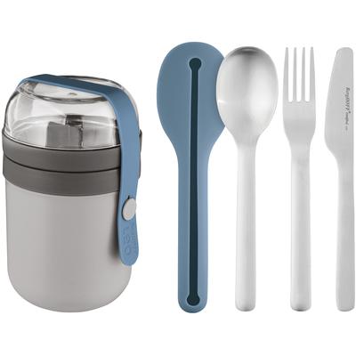 BergHOFF - Leo to Go Dual Lunch Box and Flatware Set - Grey/Blue - 3950235