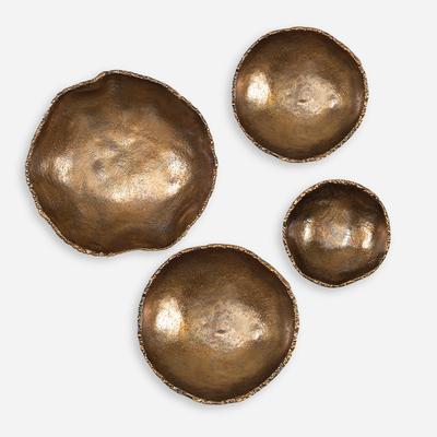 Uttermost - Set of 4 Lucky Coins Metal Wall Bowls - Vintage Brass - 4299