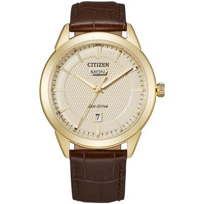 Citizen - Men's Corso Eco-Drive Watch with Brown Leather Strap and Champagne Dial - AW0092-07Q