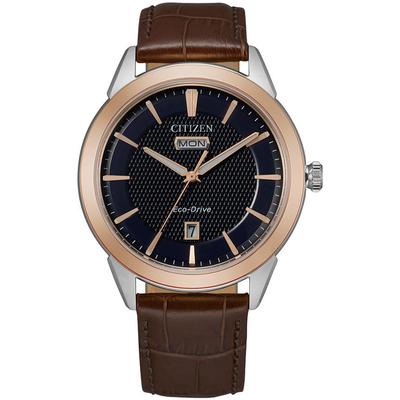 Citizen - Men's Corso Eco-Drive Watch with Brown Leather Strap and Navy Blue Dial - AW0096-06L