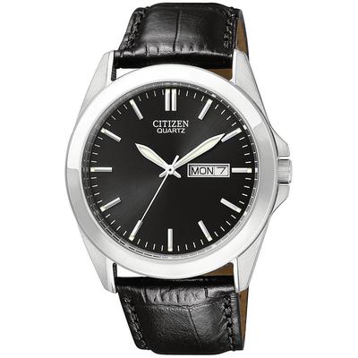 Citizen - Men's Quartz Watch with Black Leather Strap and Black Dial - BF0580-06E