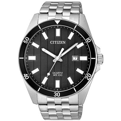 Citizen - Men's Silver-Tone Quartz Watch with Black Dial and Black Accents - BI5050-54E