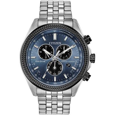 Citizen - Men's Stainless Steel Perpetual Calendar Eco-Drive Chrono Watch with Blue-Grey Dial - BL5568-54L