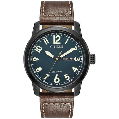 Citizen - Men's Chandler Eco-Drive Watch with Brown Strap, Black Case, and Blue Dial - BM8478-01L