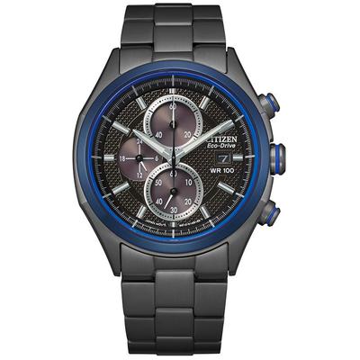 Citizen - Men's Black Stainless Steel Eco-Drive Watch with Black Dial and Blue Accents - CA0438-52E