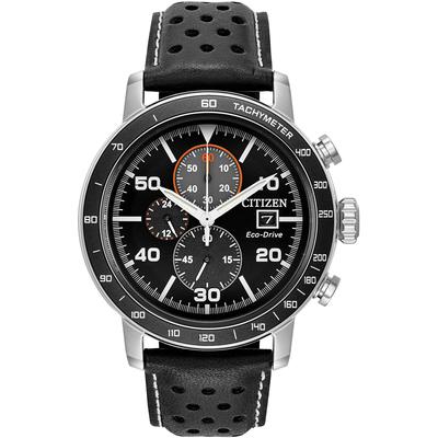 Citizen - Men's Brycen Stainless Steel Eco-Drive Watch with Black Bezel and Black Leather Strap - CA0649-14E