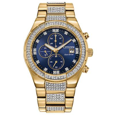 Citizen - Men's Crystal Gold-Tone Eco-Drive Watch with Blue Dial and Swarovski Crystals - CA0752-58L