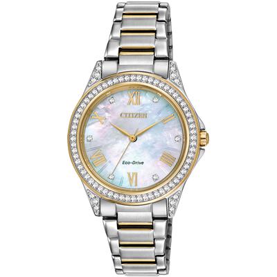 Citizen - Ladies' Drive Two-Tone POV Eco-Drive Watch with Mother-of-Pearl Dial and Swarovski Crystals - EM0234-59D