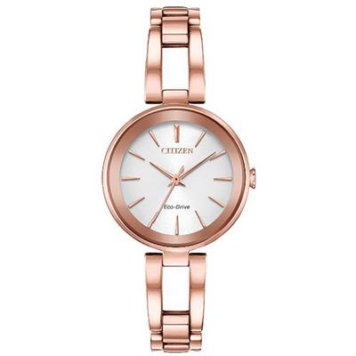 Citizen - Ladies' Axiom Pink Gold-Tone Eco-Drive Watch with Silver Dial - EM0633-53A