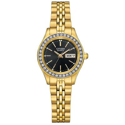 Citizen - Ladies' Gold-Tone Quartz Watch with Black Dial - EQ0532-55E