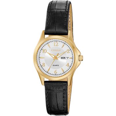 Citizen - Ladies' Quartz Watch with Black Leather Strap and Silver Dial - EQ0593-26A