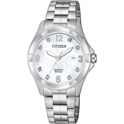 Citizen - Ladies' Stainless Steel Quartz Watch with Mother-of-Pearl and Swarovski Crystal dial - EU6080-58D