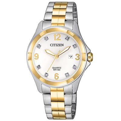 Citizen - Ladies' Two-Tone Stainless Steel Quartz Watch with White Dial and Swarovski Crystals - EU6084-57A