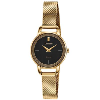 Citizen - Ladies' Quartz Watch with Gold-Tone Mesh Bracelet and Black Sunray Dial - EZ7002-54E