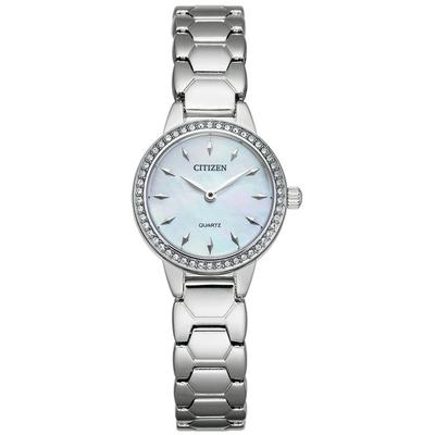 Citizen - Ladies' Silver-Tone Quartz Watch with White Mother-of-Pearl Dial and Swarovski Crystal Bezel - EZ7010-56D