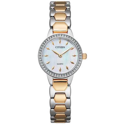 Citizen - Ladies' Two-Tone Quartz Watch with White Mother-of-Pearl Dial and Swarovski Crystal Bezel - EZ7016-50D