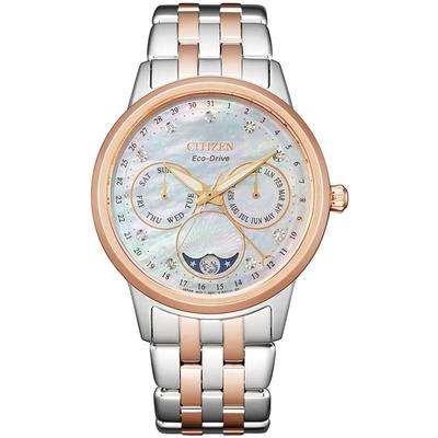 Citizen - Ladies' Calendrier Eco-Drive Watch in Pink Gold-Tone Stainless Steel with Mother-of-Pearl Dial - FD0006-56D