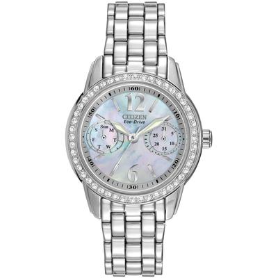 Citizen - Ladies' Silhouette Crystal Stainless Steel Eco-Drive Watch with Black Mother-of-Pearl Dial and Swarovski Crystals - FD1030-56Y