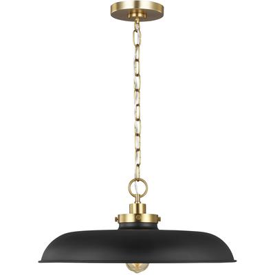 Generation Lighting Designers - Wellfleet Medium Wide Pendant - Midnight Black/Burnished Brass - CP1231MBKBBS