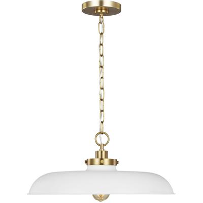 Generation Lighting Designers - Wellfleet Medium Wide Pendant - Matte White/Burnished Brass - CP1231MWTBBS