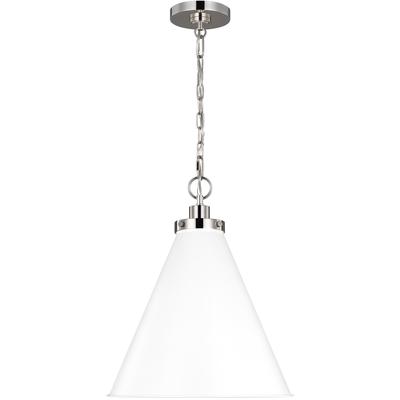 Generation Lighting Designers - Wellfleet Medium Cone Pendant - Matte White/Polished Nickel - CP1271MWTPN