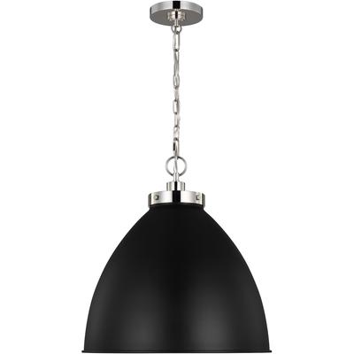 Generation Lighting Designers - Wellfleet Large Dome Pendant - Midnight Black/Polished Nickel - CP1301MBKPN