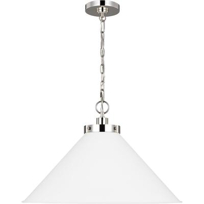 Generation Lighting Designers - Wellfleet Wide Cone Pendant - Matte White/Polished Nickel - CP1311MWTPN