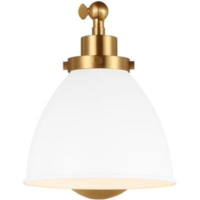 Generation Lighting Designers - Wellfleet Single Arm Dome Task Sconce - Matte White/Burnished Brass - CW1131MWTBBS