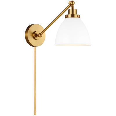 Generation Lighting Designers - Wellfleet Single Arm Dome Task Sconce - Matte White/Burnished Brass - CW1131MWTBBS