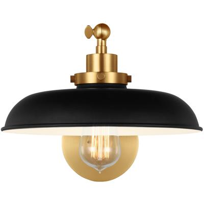 Generation Lighting Designers - Wellfleet Single Arm Wide Task Sconce - Midnight Black/Burnished Brass - CW1141MBKBBS