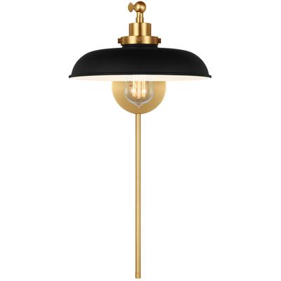 Generation Lighting Designers - Wellfleet Single Arm Wide Task Sconce - Midnight Black/Burnished Brass - CW1141MBKBBS