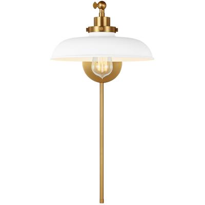 Generation Lighting Designers - Wellfleet Single Arm Wide Task Sconce - Matte White/Burnished Brass - CW1141MWTBBS