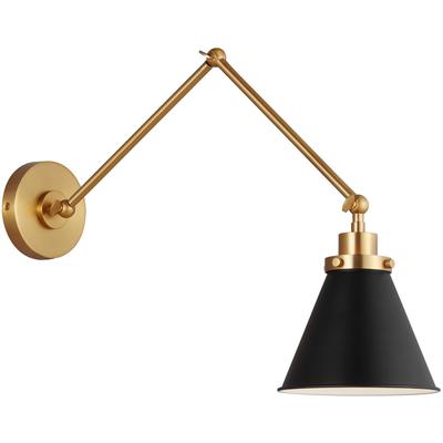 Generation Lighting Designers - Wellfleet Double Arm Cone Task Sconce - Midnight Black/Burnished Brass - CW1151MBKBBS