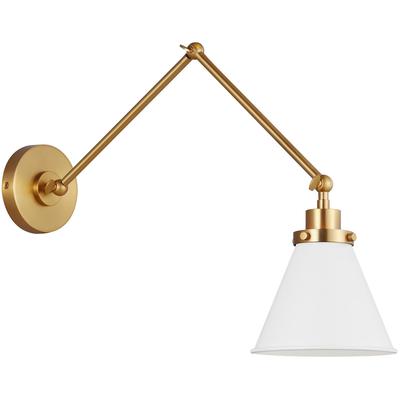 Generation Lighting Designers - Wellfleet Double Arm Cone Task Sconce - Matte White/Burnished Brass - CW1151MWTBBS