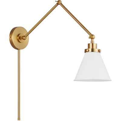 Generation Lighting Designers - Wellfleet Double Arm Cone Task Sconce - Matte White/Burnished Brass - CW1151MWTBBS