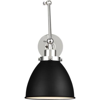 Generation Lighting Designers - Wellfleet Double Arm Dome Task Sconce - Midnight Black/Polished Nickel - CW1161MBKPN