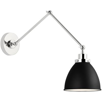 Generation Lighting Designers - Wellfleet Double Arm Dome Task Sconce - Midnight Black/Polished Nickel - CW1161MBKPN