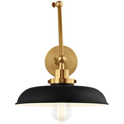 Generation Lighting Designers - Wellfleet Double Arm Wide Task Sconce - Midnight Black/Burnished Brass - CW1171MBKBBS